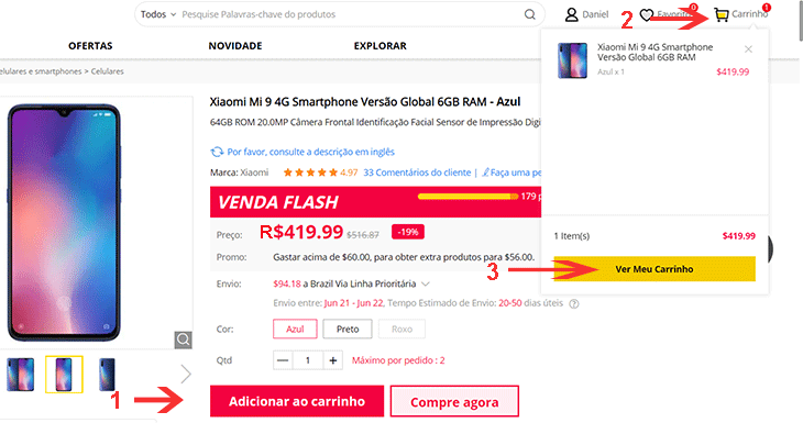 Comprar na Gearbest passo 1