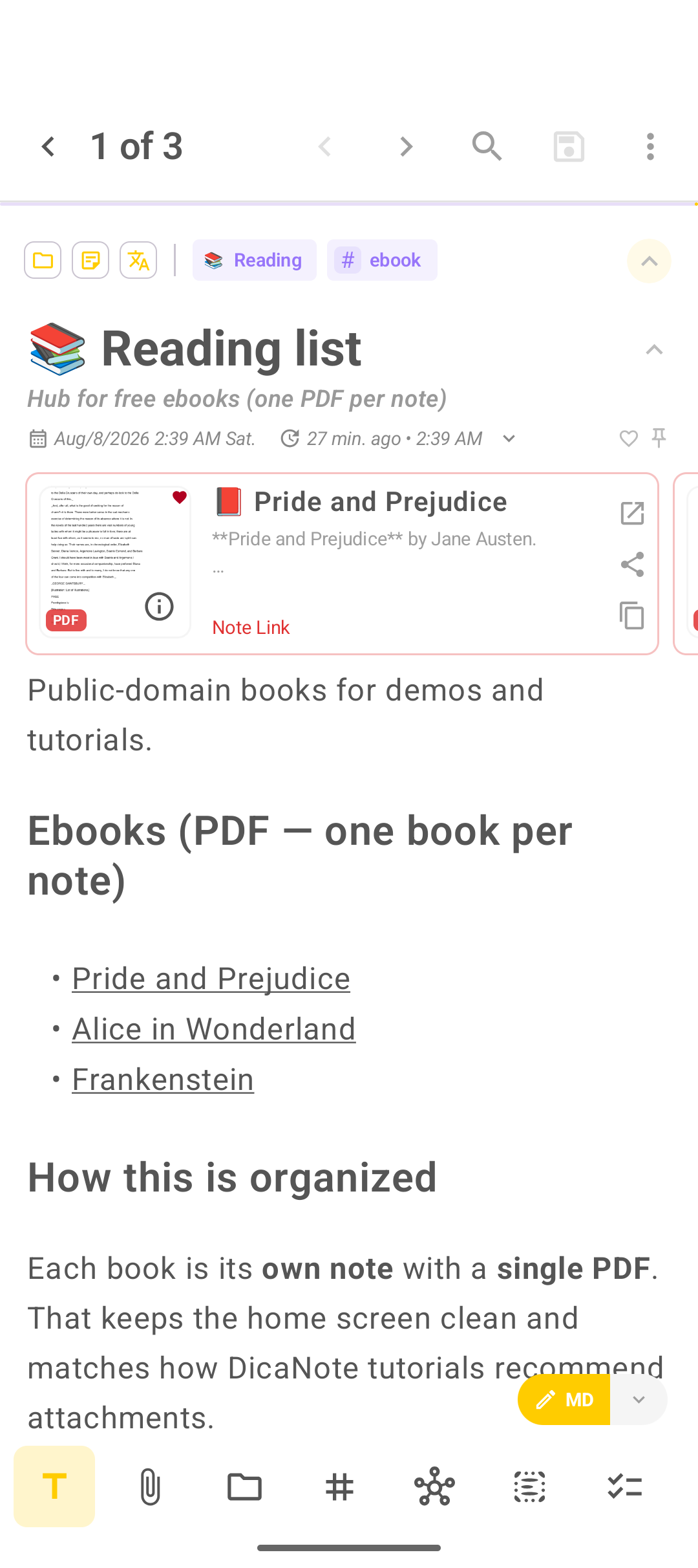 Nota com categoria Reading e etiqueta ebook